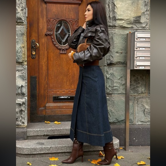 Zara Z1975 BELTED DENIM MIDI WRAP SKIRT MEDIUM - Picture 3 of 10